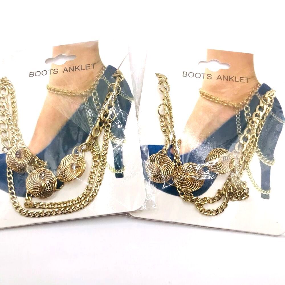 Set of 2 Shoe Heel or Boot Chain Ankle Bracelet